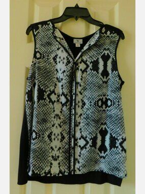 Worthington Black & Gray Snakeskin Sleeveless Blouse Tank Top Business Womens M